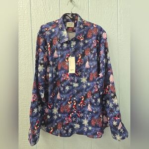 NWT 2X Fohemr Men's Festive Blue Christmas Shirt